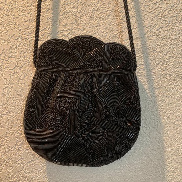 Vintage beaded evening bag black 8" X 7 1/2" - Picture 5 of 6